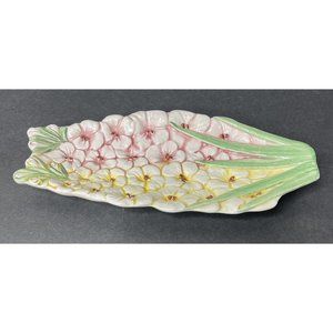 Majolica HYACINTH Plate 10" Made in Italy Tray Hand Painted Pink Yellow Floral